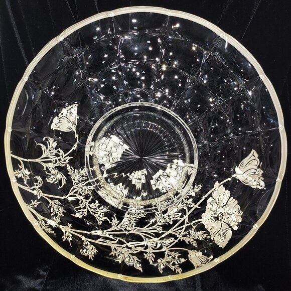 Cake Plate Flanders Clear Sterling Overlay Poppy Silver City Serving Platter 13" - Picture 9 of 10